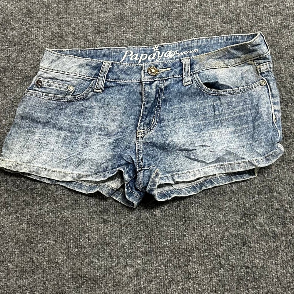 Papaya Denim Shorts Womens Size 5 Blue Studded Low Rise Casual Light Wash